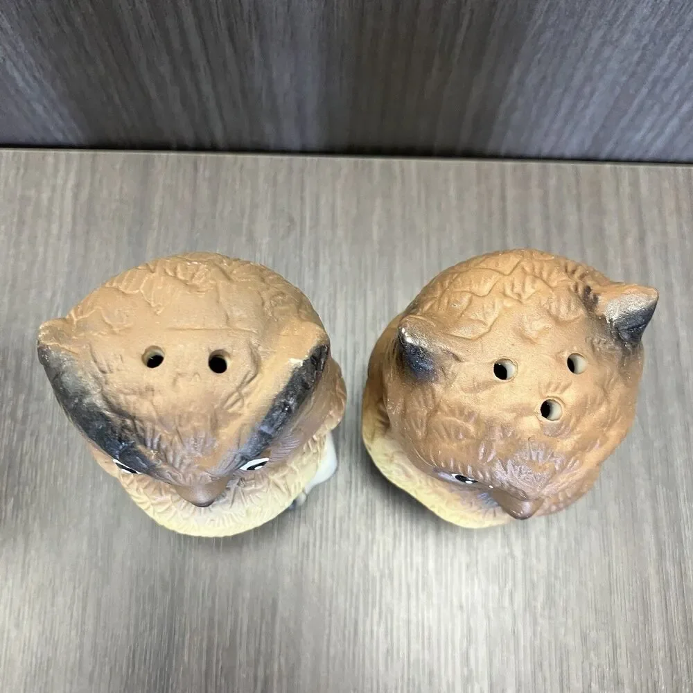 Vintage Wise Old Owls On Log Salt & Pepper Shaker Set Nick Kouretas & Co NOS NIB